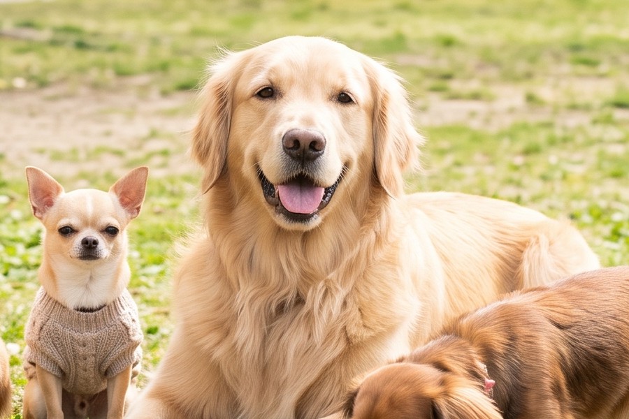 ゴールデン・レトリバーとチワワ